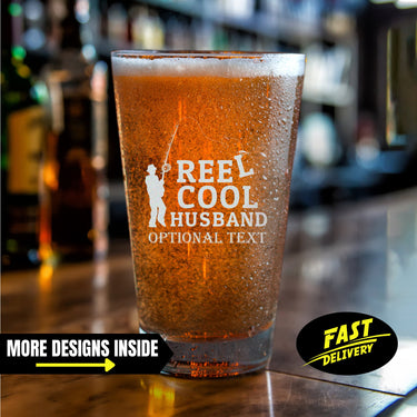 Reel Cool Husband Pint Glass Fishing Gifts